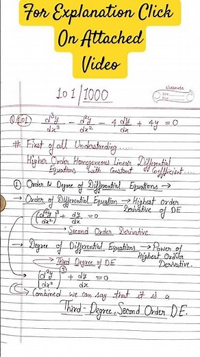 101/1000 | Higher Order Homogeneous Linear Differential Equations with Constant Coefficients