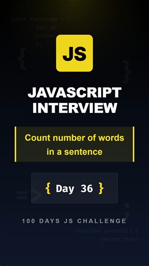 ImageMagixOnline on Instagram: "[ 36/100 ] - Count number of words in a sentence using JavaScript. Two methods explained: pure logic and split method. This is a common JavaScript interview question. Comment CLEAR if you understand. #javascript #jslogic #codingreels #digitalcreator #interview"