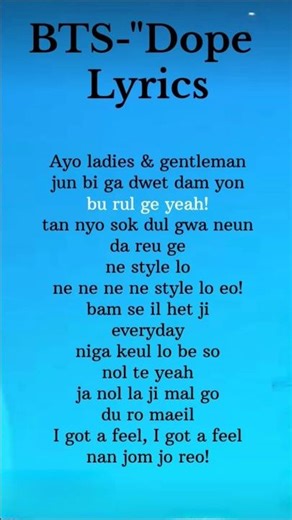 BTS-Dope Song Lyrics💜✨️ #trending #shorts #viral #taehyung #jk #bts #korea