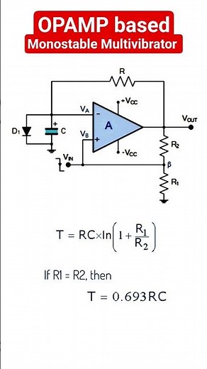 Basic monostable multivibrator circuit using opamp