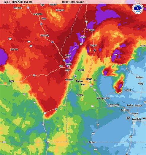 Latest smoke forecast from the HRRR model. #idwx #orwx | US National Weather Service Boise Idaho