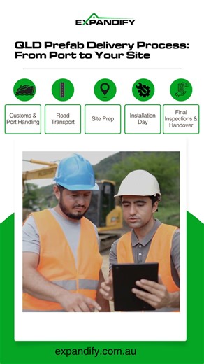 🚛 Prefab Delivery in QLD: From Port to Your Property 🏡 Building your prefab home doesn’t end when it leaves the factory — that’s just the beginning of the final, exciting step. At Expandify, we manage the entire journey from port to placement, taking the stress out of logistics so you can focus on what matters: getting ready to move in. Here’s how it all comes together: 1️⃣ Customs & Port Handling — We take care of all clearances and paperwork to make sure your home moves smoothly through cust