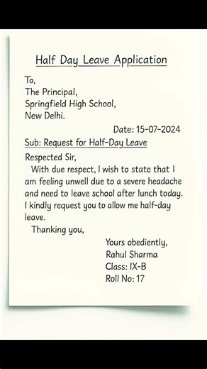 How to write a half day leave application in english #learnenglish #viralshorts #shorts 🙏🙏🚩🚩