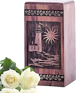 Lighthouse Wooden Boxes - Adult Size Cremation Urns - Cremation Ashes - Urns for Human Ashes Adult - Urn for Human Ashes Adult Women & Men - Cremation Urns for Human Ashes 11.25 Inch
