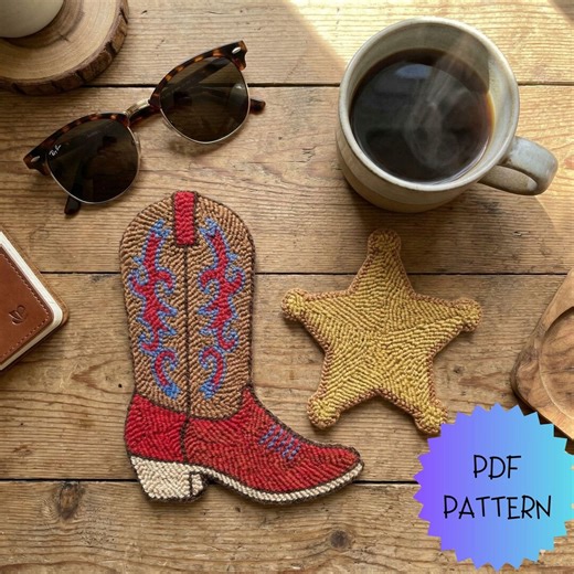 Punch Needle Template Western Coaster PDF, Cowboy Boot and Star, Cowgirl Embroidery - Etsy UK