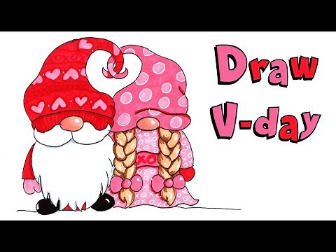 HOW TO DRAW VALENTINE'S DAY GNOMES Step by Step Drawing Tutorial for Kids. Cute Gnome Guided Drawing