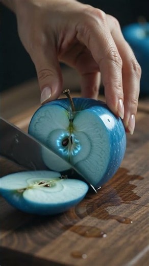 Cutting into a neon blue apple #satisfying #asmr