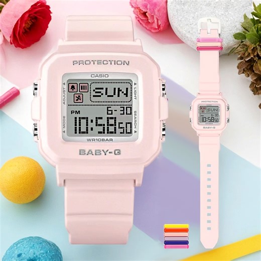 CASIO 卡西歐 BABY-G 隨附6個繽紛錶帶環 像素動畫手錶 寵愛媽媽 送禮推薦 BGD-10L-4 | BABY-G | Yahoo購物中心