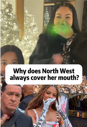 Why does North West always cover her mouth? #fyp #celebrity #northwest #blueivy #kimkardashian