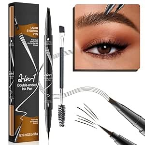 2-in-1 Microblading Eyebrow Pencil，2025 New 3D with 4-Fork-Tip & Precise Brush,Microblading Eyebrow Pen for Natural Makeup All Day(Dark Brown-1pcs)