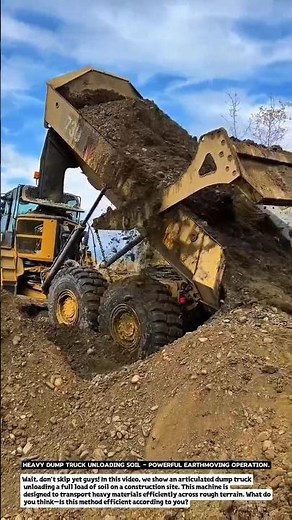 Heavy Dump Truck Unloading Soil – Powerful Earthmoving Operation.