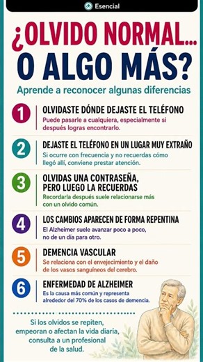 ¿Olvido normal o señal de alerta? 6 diferencias que debes conocer#Demencia #Alzheimer #Olvidos