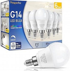 E12 Dimmable 6 watt (60w Equivalent) LED Light Bulbs, G14 Ceiling Fan Light Bulbs Daylight White 5000K, Candelabra Base Globe Shape LED Bulbs, 600 Lumen, 6 Pack