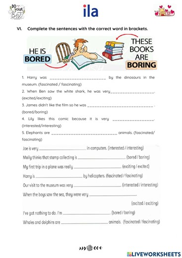 Adjectives ending in ed and ing worksheet