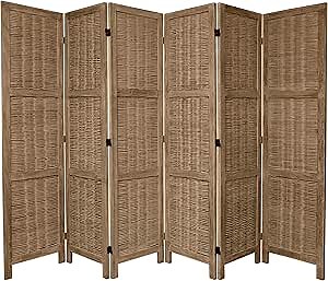Red Lantern 5 1/2 ft. Tall Bamboo Matchstick Woven Grey-6 Panel Room Divider, Burnt Gray