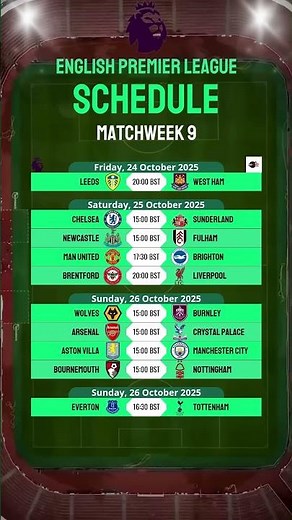Premier League Matchweek 9 Fixtures #epl #eplfixtures #englishpremierleague