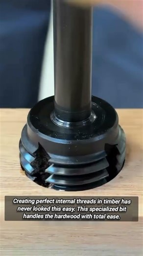 The metal bit spin fast to cut deep grooves in the wood. It make the perfect hole for a bolt.