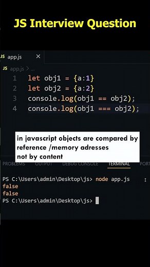 Why obj1 === obj2 is ALWAYS false in JavaScript! 🤯 #javascript #coding