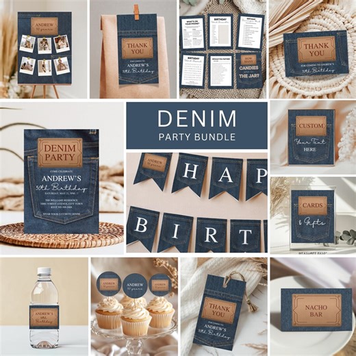 Denim Birthday Party Bundle: Jeans Theme Party Set (canva Editable Templates, Digital Download - Etsy