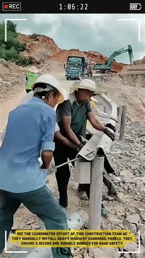 Installing Highway Guardrail Panels using Manual Tools - Good Tools and Machinery in Daily Work