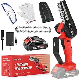 Mini Chainsaw Cordless, DEREAL 4-Inch Mini Chain Saw Battery Powered,Portable Small Electric Power Chainsaw for Wood Cutting, Courtyard,Tree Trimming, Household, and Garden