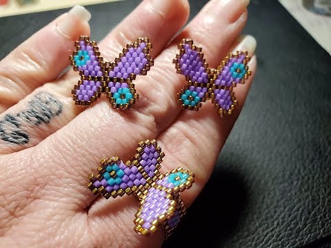 Arete y Anillo de mariposa en delica/miyuki