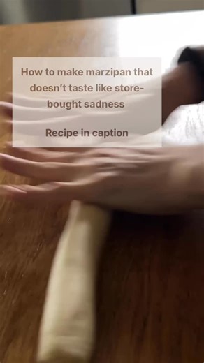 Honeyworks on Instagram: "Actually delicious homemade marzipan: 100 g. ground almonds 100 g. powdered sugar A splash of alcohol 10-20 g. egg whites Equal amounts by weight of ground almonds and powdered sugar, a splash of flavorful liquid (rum, amaretto, etc) and enough egg whites till the mixture holds shape. Just mix everything and knead for a minute. You are done. Keeps in the fridge for 1 week or can be frozen up to 3 months. Like and follow for more #marzipan #almondpaste #fromscratch"