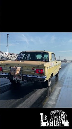 Ugly Duckling OUT HERE! Watch our ’65 Ford Fairlane Gasser rip down the track for a clean pass...