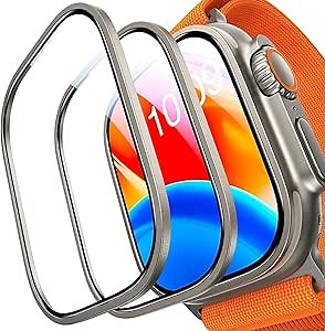 UltraGlass TOP 9H+ Glass for Apple Watch Ultra 2/Ultra Screen Protector (Military Grade Shatterproof & Longest Durable) Original Fit & Full Coverage (Enhanced Titanium Bezel) iWatch Ultra, 2 Pack