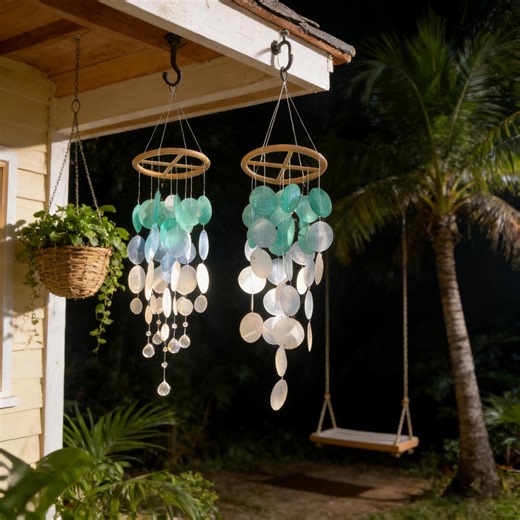 Pale Green Capiz Shell Wind Chime, Aqua Seaside Decor, Coastal Home Gift, Beach House Accessory, Nautical Patio Hanging Ornament - Etsy