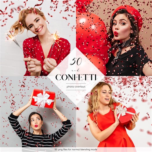 Red Confetti Photo Overlays: 50 PNG Festive Effects (digital Download) - Etsy