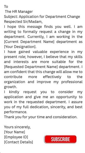 How to Write Application for Department Change | Sample Application Format