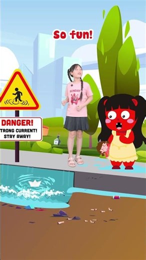 English Cartoon: Don't play near the drain! - Dangerous Drain! #short #safety #forkids