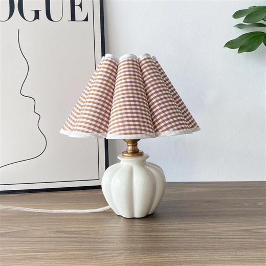 Handmade Ceramic Table Lamp With White Pleated Fabric Shade, Small Bedside Lamp, Vintage Style Nightstand Light - Etsy