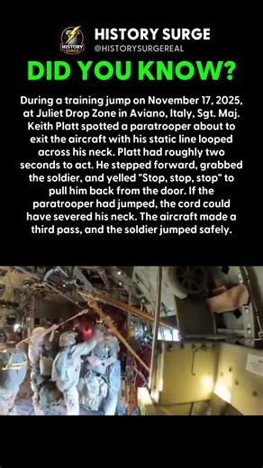 JUMPMASTER STOPS PARATROOPER FROM FATAL JUMP