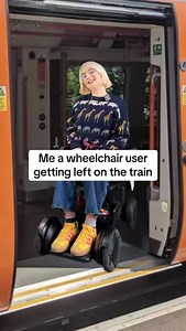 Lots of people ask me how they can help when it comes to wheelchair users being left on the train and this is the advice i can give really. Stay with the person Ask if you can get the staff for them Help hold the doors Unfortunately if you carry someone off they could end up getting hurt What would you advise? Wheelchair: @tgamobility (ad or loan) #Access: Video description: Eliza a White fem wheelchair user is sat on the train and is stuck, we then see eliza stood with a brown wig, they have a 