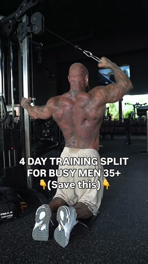 Zac Smith - IFBB Classic Physique Pro on Instagram: "Busy men over 35 DO NOT need to spend 2 hours+ each day in the gym to get in shape. You also DO NOT need to train like a 20 year old fitness influencer, doing chest Monday, back Tuesday, etc. Try this 4 day split this week to grow muscle, recover well and not sacrifice to much of your time. I personally am enjoying this split as it allows me to hit most muscle groups twice. (you can modify this and add another lower day as day 6 to hit legs tw