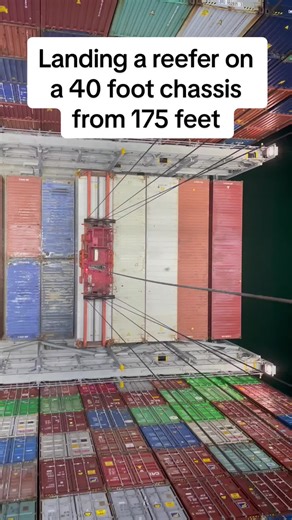 What it looks to land a reefer container on a 40 foot chassis with pins from 175 feet in the air ##cranedaddy##kaosleader001##crane##ship##longshoreman