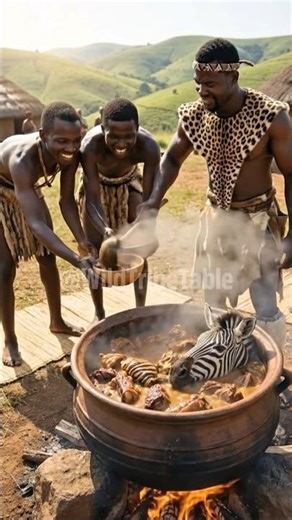 Zulu feast: cooking zebra meat over open fire | south Africa village life