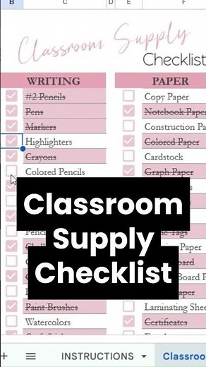 Classroom Supply Checklist & Teacher Inventory Tracker — Back to School Google Sheet Excel Template