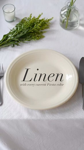 Linen looks lovely with all our colors! 🌈 Which current color do you like best with Linen? Shop the newest Fiesta color now on fiestafactorydirect.com and get a bonus Linen Fruit Bowl on orders over $99, free shipping over $49, exclusive items and so much more. | Fiesta Dinnerware