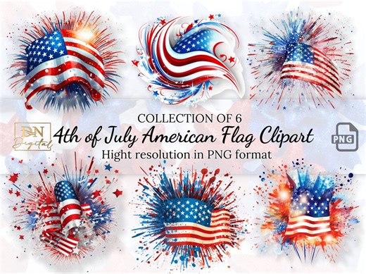 4th of July American Flag Clipart Collection With Free Commercial License • Fireworks Illustrations • Hight Resolution - Etsy