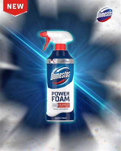 Hard-to-reach germs have nowhere to hide thanks to the NEW Domestos Power Foam. A foam spray that also works upside down to kill 99.9% of germs under the rim, behind the toilet seat, taps and showers #DomestosPowerFoam #GoodbyeHiddenGerms | Domestos