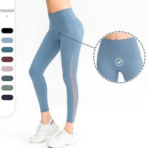 [Hot Item] New Design Stretchy Activewear Cool Mesh Workout Leggings with Sheer Panels, Custom Logo Squat Proof Exercise Tights Running Sweat Yoga Pants Outfits