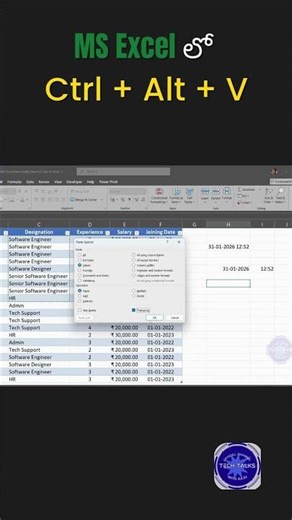 MS Excel లో How to use Ctrl + Alt + V Shortcut | 1 Minute Shortcut Trick | Tech Talks With Raju