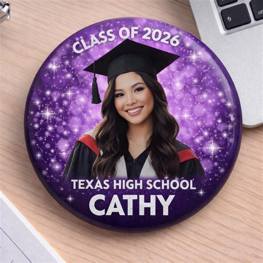 Personalized Graduation Pin Button Class of 2026, Custom Photo Grad Badge, Pink Purple Senior Gift, High School Graduation Keepsake - Etsy