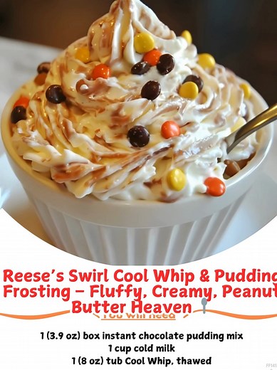 Reese’s  Swirl Cool Whip & Pudding Frosting – Fluffy, Creamy, Peanut Butter Heaven 籠  Ingredients: • 1 (3.9 oz) box instant chocolate pudding mix • 1 cup cold milk • 1 (8 oz) tub Cool Whip, thawed ..... Full Recipe in Coʍmеոτ   | Viral Recipes | Facebook