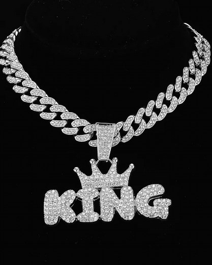 Iced Out Cuban Chain Necklace with KING Crown Pendant