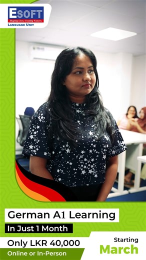 ESOFT Metro Campus on Instagram: "🇩🇪 𝗟𝗲𝗮𝗿𝗻 𝗚𝗲𝗿𝗺𝗮𝗻 𝘄𝗶𝘁𝗵 𝗘𝗦𝗢𝗙𝗧 — 𝘆𝗼𝘂𝗿 𝗳𝗶𝗿𝘀𝘁 𝘀𝘁𝗲𝗽 𝘁𝗼𝘄𝗮𝗿𝗱𝘀 𝗴𝗹𝗼𝗯𝗮𝗹 𝗼𝗽𝗽𝗼𝗿𝘁𝘂𝗻𝗶𝘁𝗶𝗲𝘀! ✨ Join our 𝗔𝟭 𝗚𝗲𝗿𝗺𝗮𝗻 𝗟𝗮𝗻𝗴𝘂𝗮𝗴𝗲 𝗖𝗼𝘂𝗿𝘀𝗲 (𝗙𝗲𝗯𝗿𝘂𝗮𝗿𝘆 𝗜𝗻𝘁𝗮𝗸𝗲) and start speaking German with confidence in just one month. Designed for beginners, this fast-tracked program helps you build a strong foundation for studies, careers, and international pathways. 📅 Starting 9th February 💰 LKR 40,000 | P