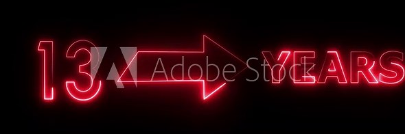 Neon count number. Count 13 -years neon sign. Neon celebrates year animation.